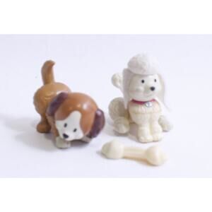 Littlest Pet Shop, Light Brown Crouching Puppy, White Poodle with Cloth Ears